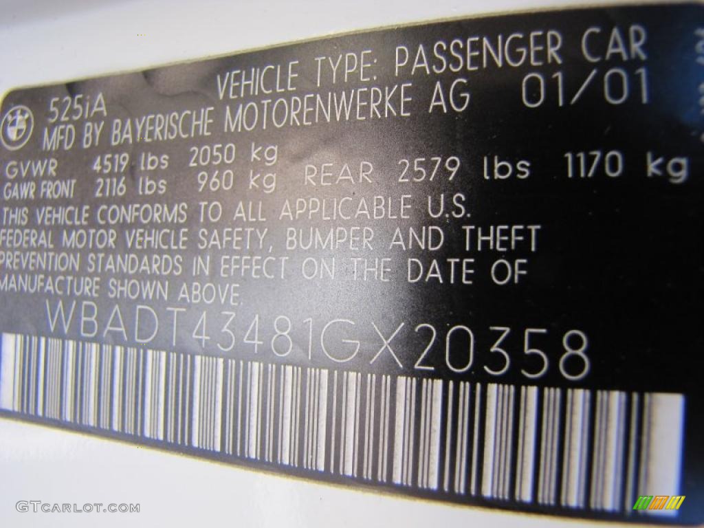 2001 BMW 5 Series 525i Sedan Info Tag Photo #38541563
