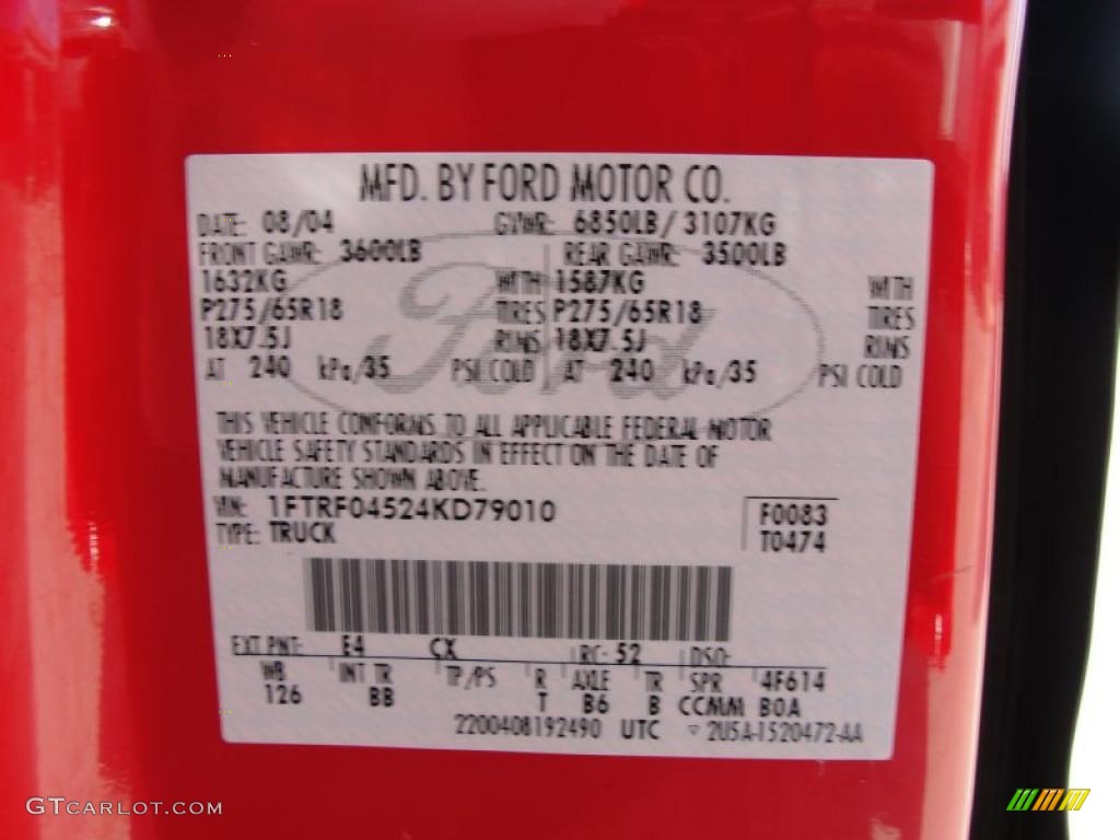 2004 Ford F150 FX4 Regular Cab 4x4 Color Code Photos