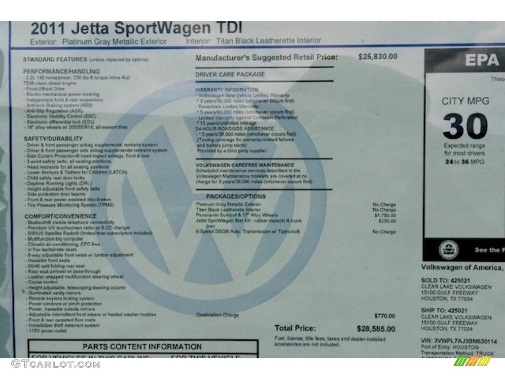 2011 Volkswagen Jetta TDI SportWagen Window Sticker Photo #38545751