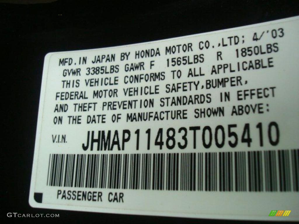 2003 Honda S2000 Roadster Info Tag Photos