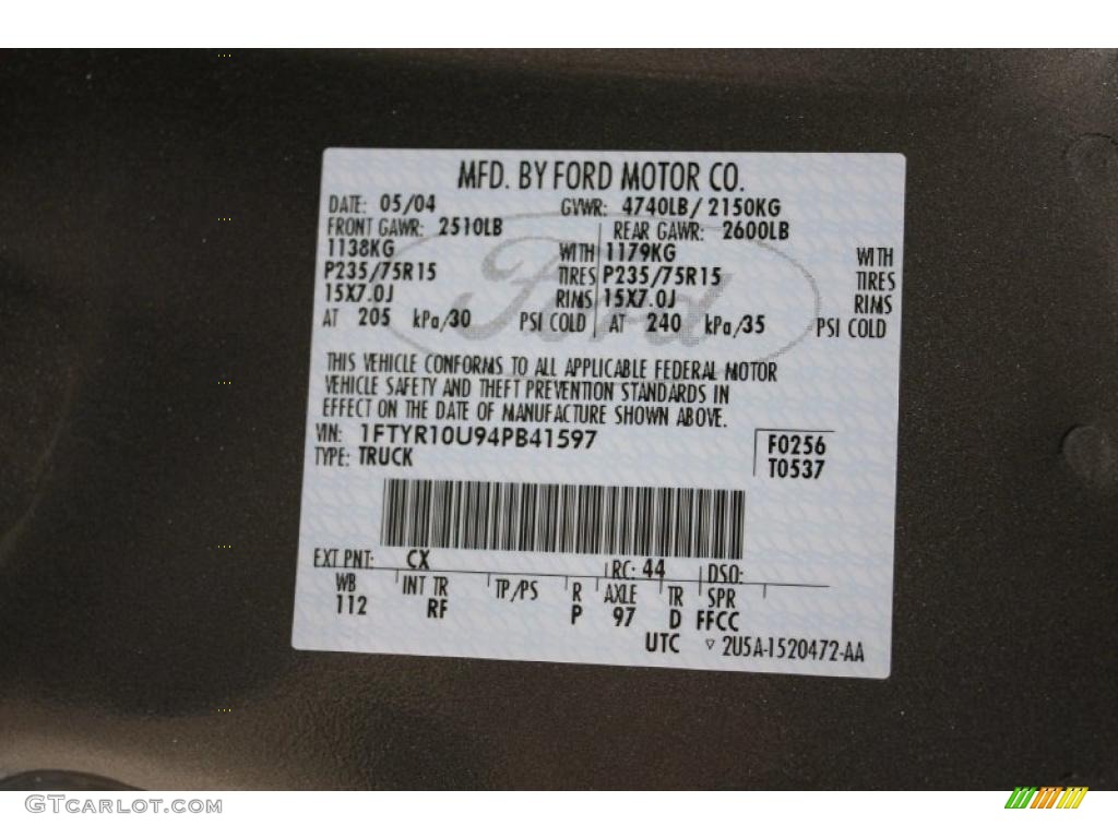 2004 Ranger Color Code CX for Dark Shadow Grey Metallic Photo #38553165