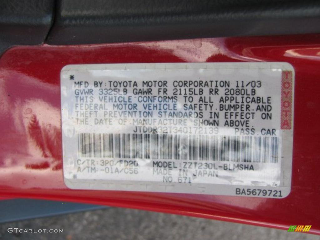 2004 Celica Color Code 3P0 for Absolutely Red Photo #38556153
