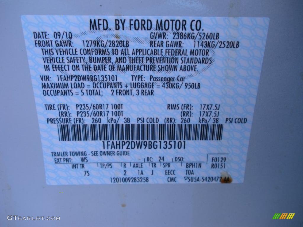 2011 Taurus Color Code WS for White Suede Photo #38559253