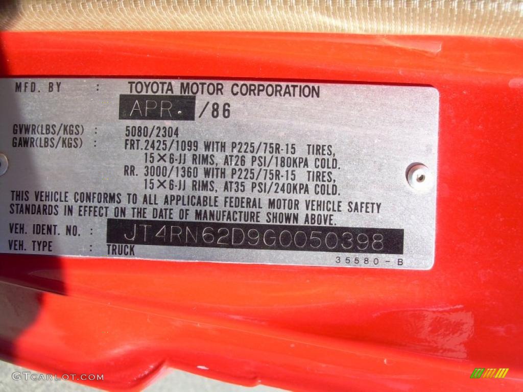 1986 Toyota 4Runner 4x4 Info Tag Photo #38563693