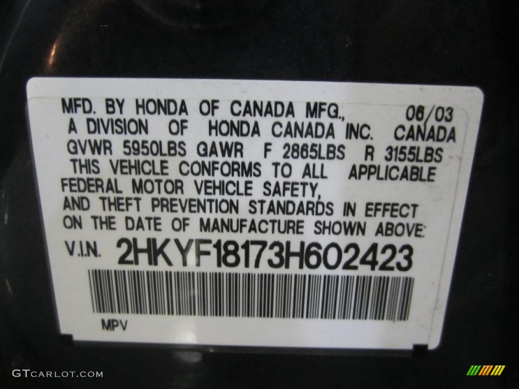 2003 Honda Pilot LX 4WD Info Tag Photo #38567525