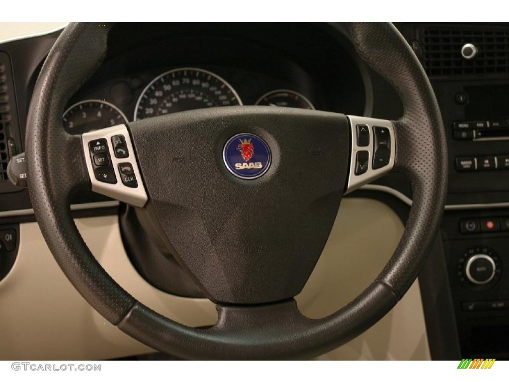 2008 Saab 9-3 2.0T Sport Sedan Parchment Steering Wheel Photo #38567657
