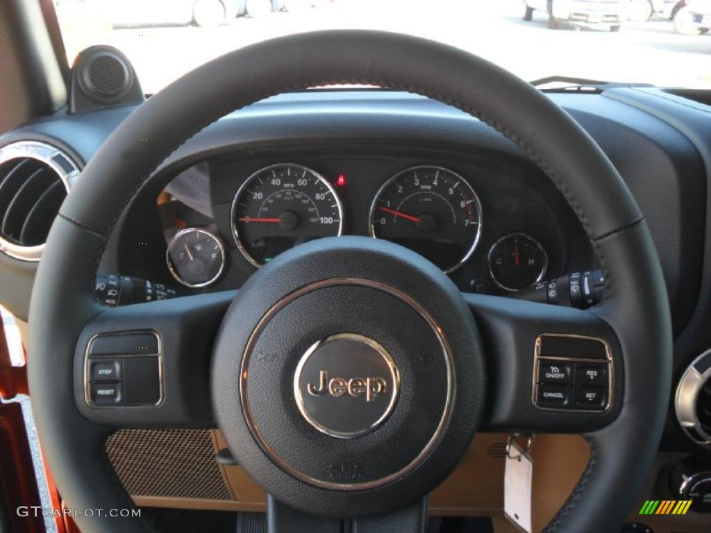 2011 Jeep Wrangler Unlimited Rubicon 4x4 Black/Dark Saddle Steering Wheel Photo #38589333