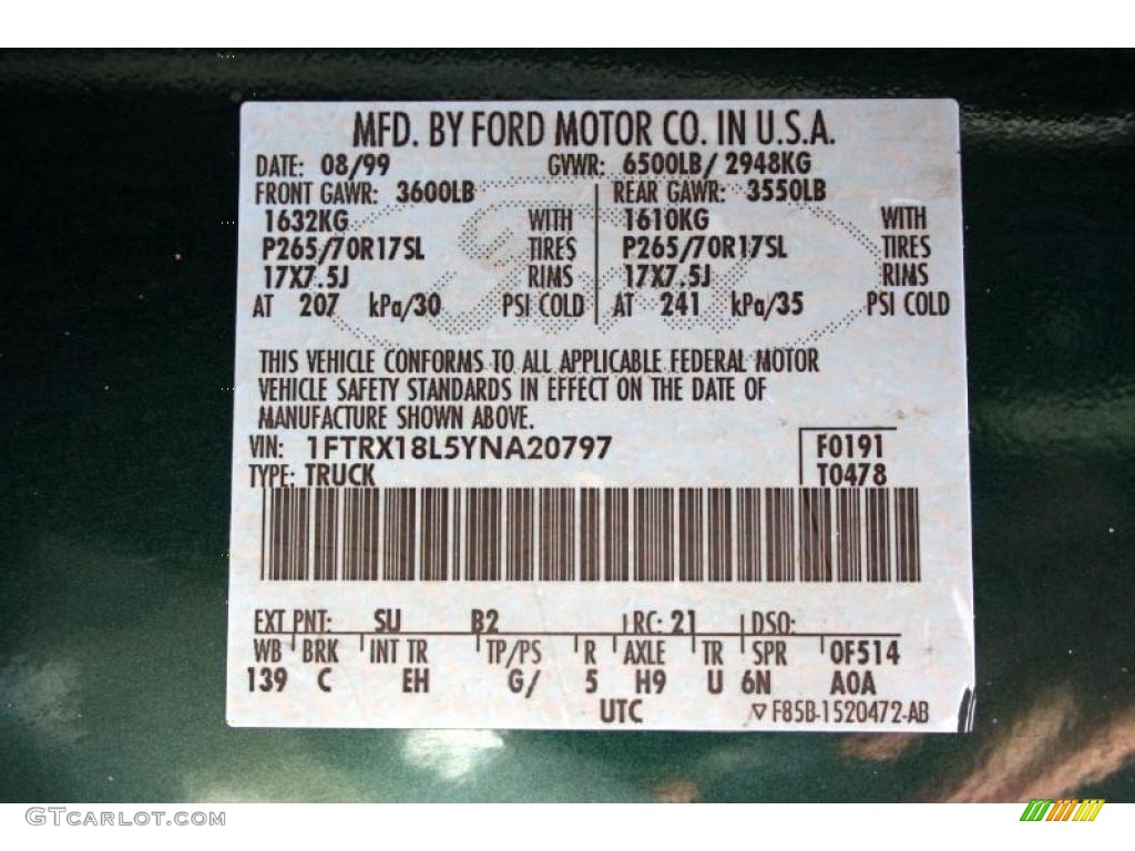 2000 F150 Color Code SU for Amazon Green Metallic Photo #38604749