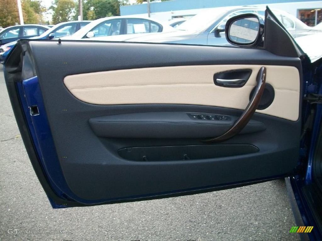 2010 BMW 1 Series 128i Convertible Beige Boston Leather Door Panel Photo #38610585