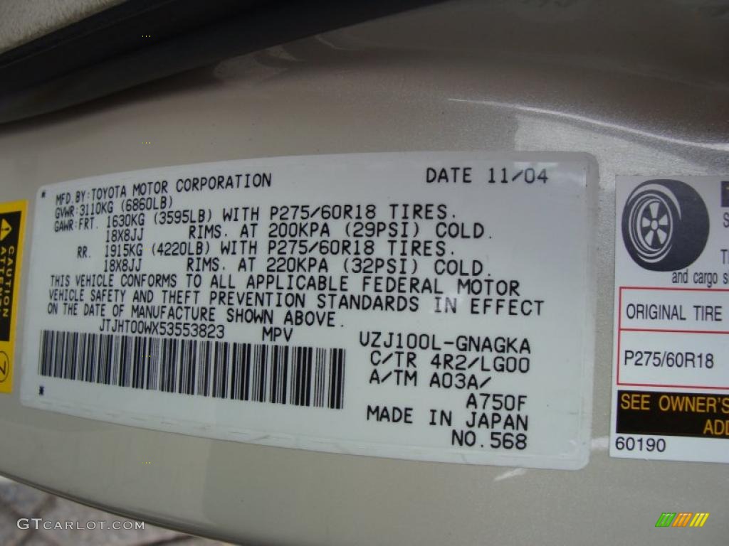 2005 LX Color Code 4R2 for Sand Dollar Pearl Photo #38612221