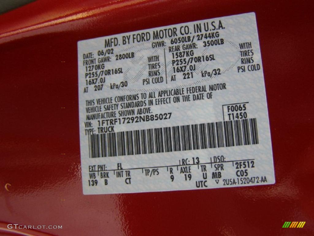 2002 F150 Color Code FL for Toreador Red Metallic Photo #38620370