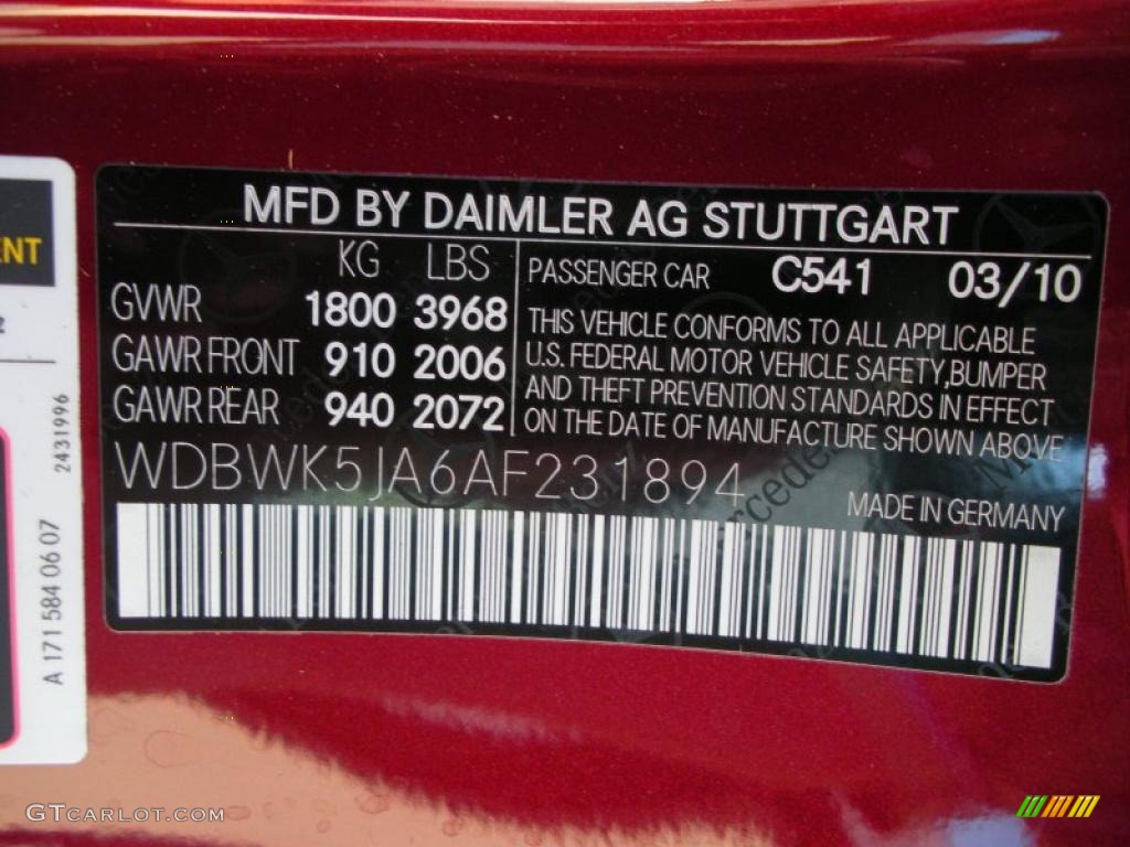 2010 SLK Color Code 541 for Storm Red Metallic Photo #38625912