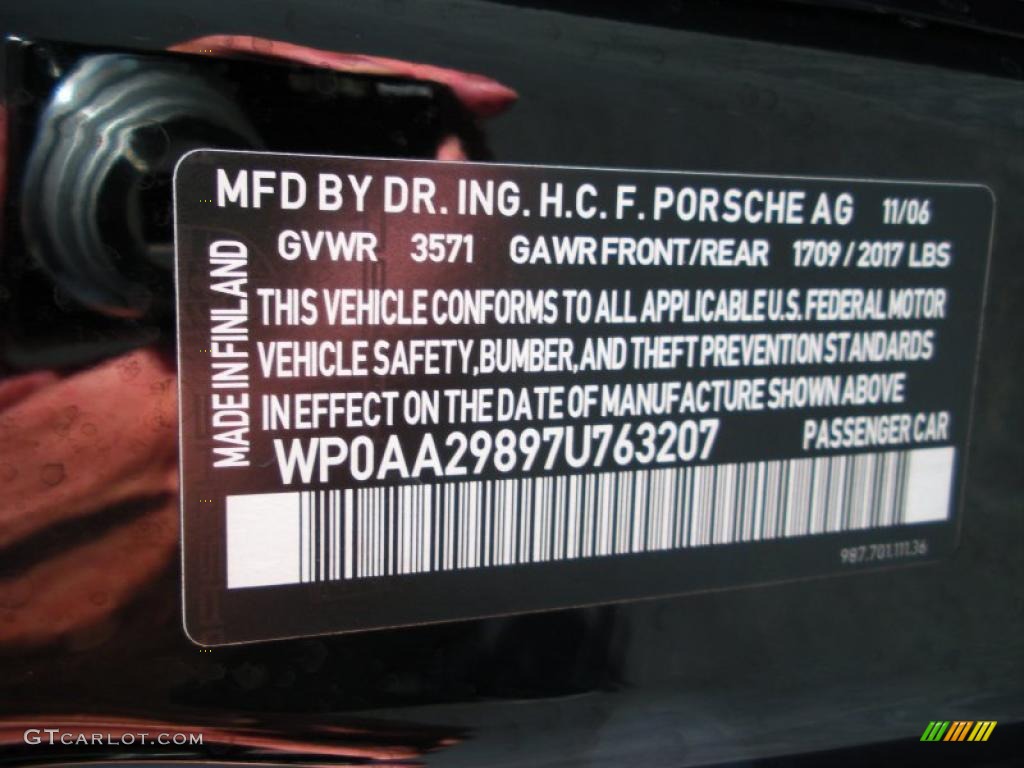 2007 Porsche Cayman Standard Cayman Model Info Tag Photo #38627231