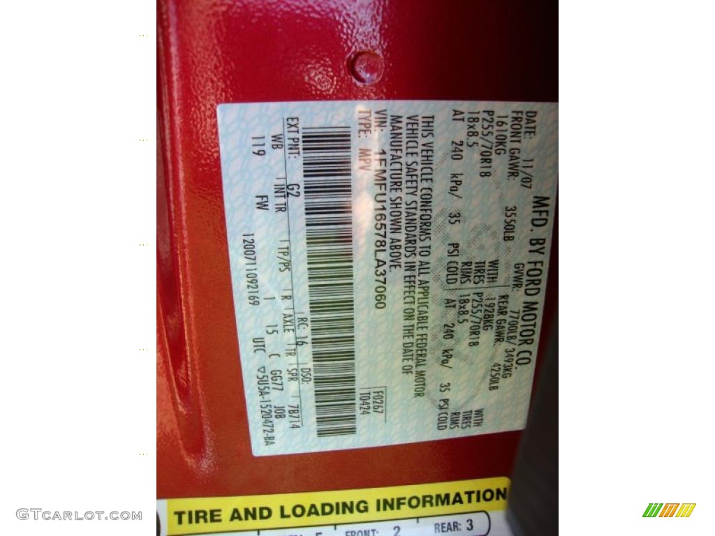 2008 Expedition Color Code G2 for Redfire Metallic Photo #38634126