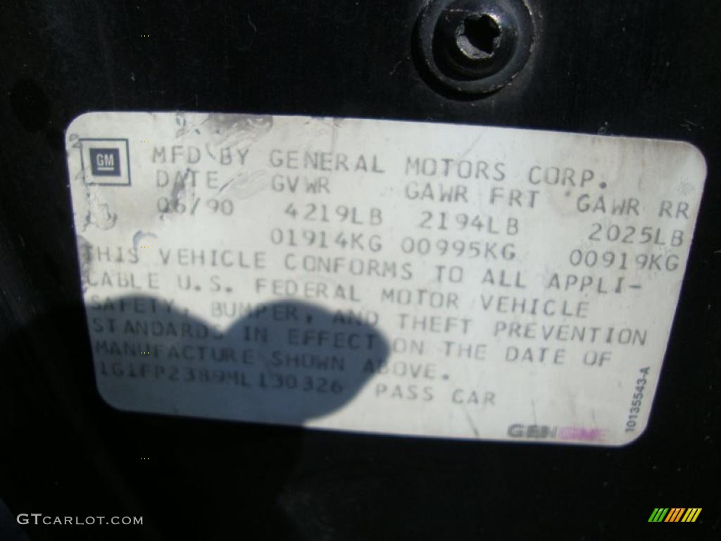 1991 Chevrolet Camaro Z28 Info Tag Photo #38635342