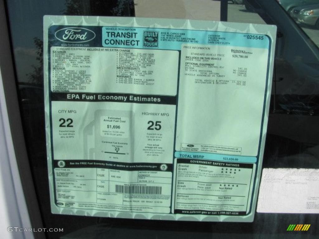 2010 Ford Transit Connect XL Cargo Van Window Sticker Photo #38635842