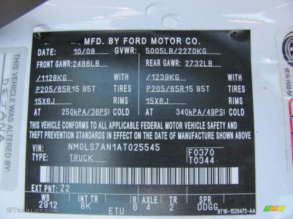 2010 Transit Connect Color Code Z2 for Frozen White Photo #38636070