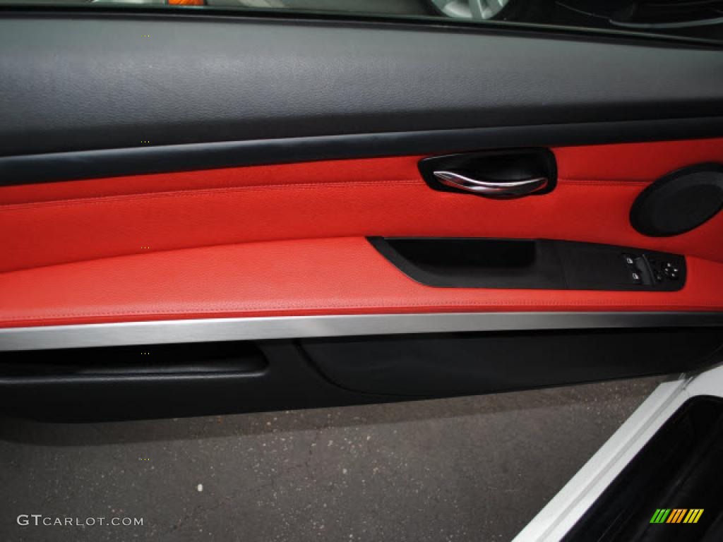 2009 BMW 3 Series 335i Coupe Coral Red/Black Dakota Leather Door Panel Photo #38636178