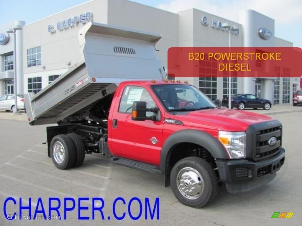 2011 F550 Super Duty XL Regular Cab 4x4 Dump Truck - Vermillion Red / Steel Grey photo #1