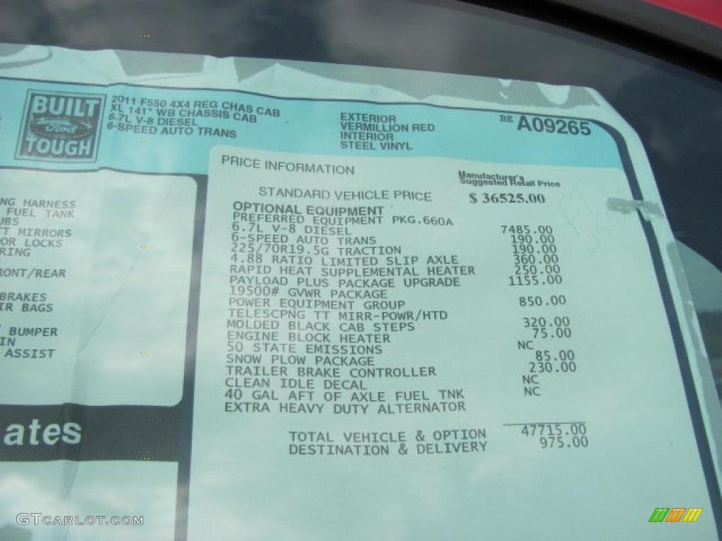 2011 Ford F550 Super Duty XL Regular Cab 4x4 Dump Truck Window Sticker Photo #38637506
