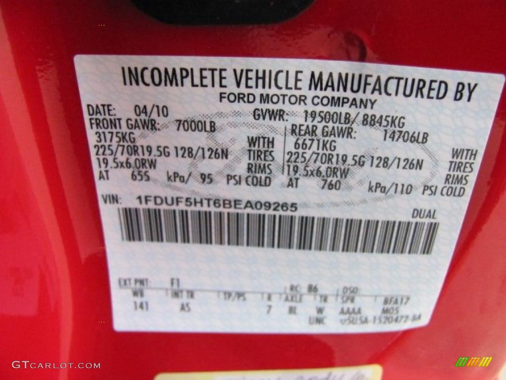 2011 F550 Super Duty Color Code F1 for Vermillion Red Photo #38637638