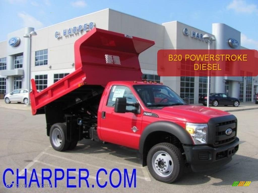 2011 F450 Super Duty XL Regular Cab 4x4 Dually Dump Truck - Vermillion Red / Steel photo #1