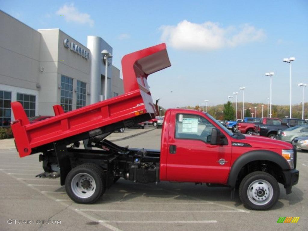 2011 F450 Super Duty XL Regular Cab 4x4 Dually Dump Truck - Vermillion Red / Steel photo #2