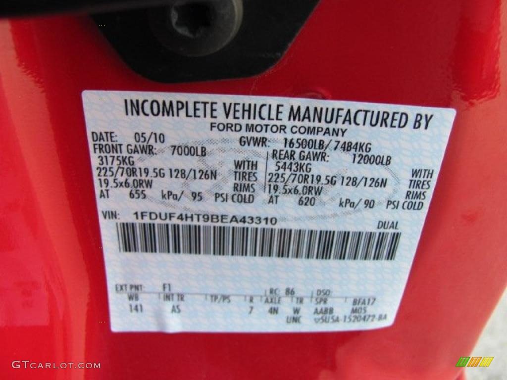 2011 F450 Super Duty Color Code F1 for Vermillion Red Photo #38638422