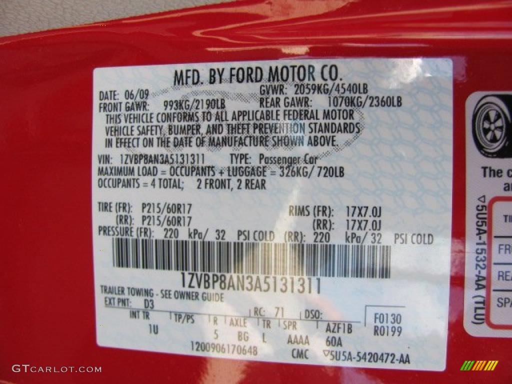 2010 Mustang Color Code D3 for Torch Red Photo #38640674