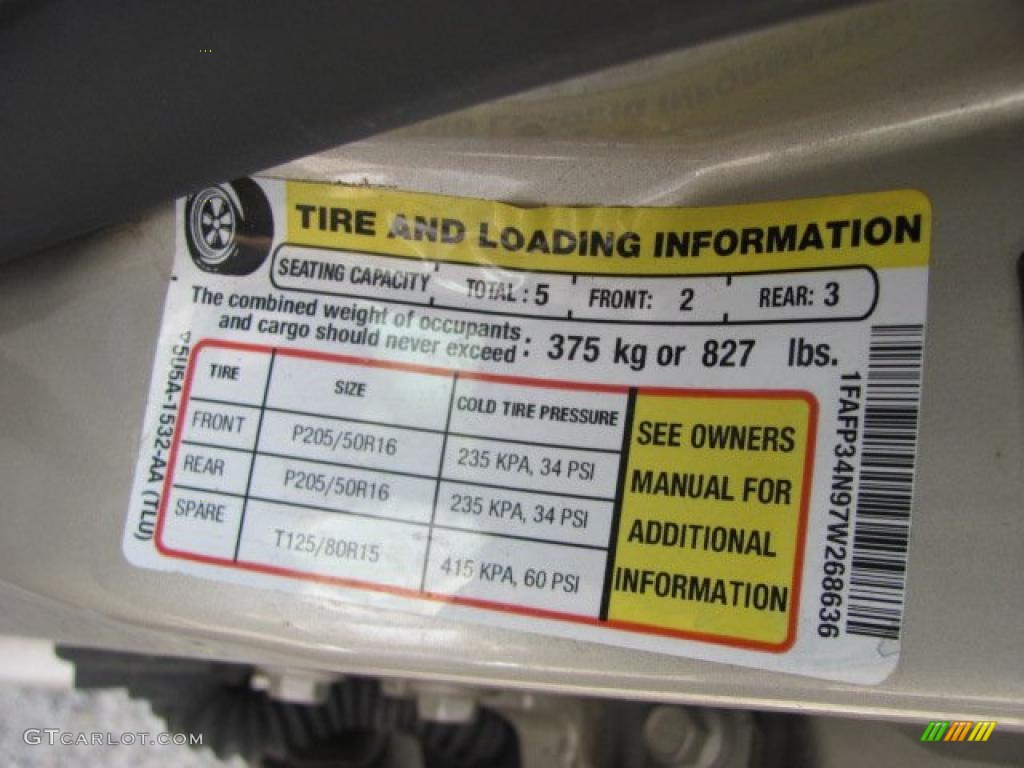 2007 Ford Focus ZX4 SES Sedan Info Tag Photo #38642194