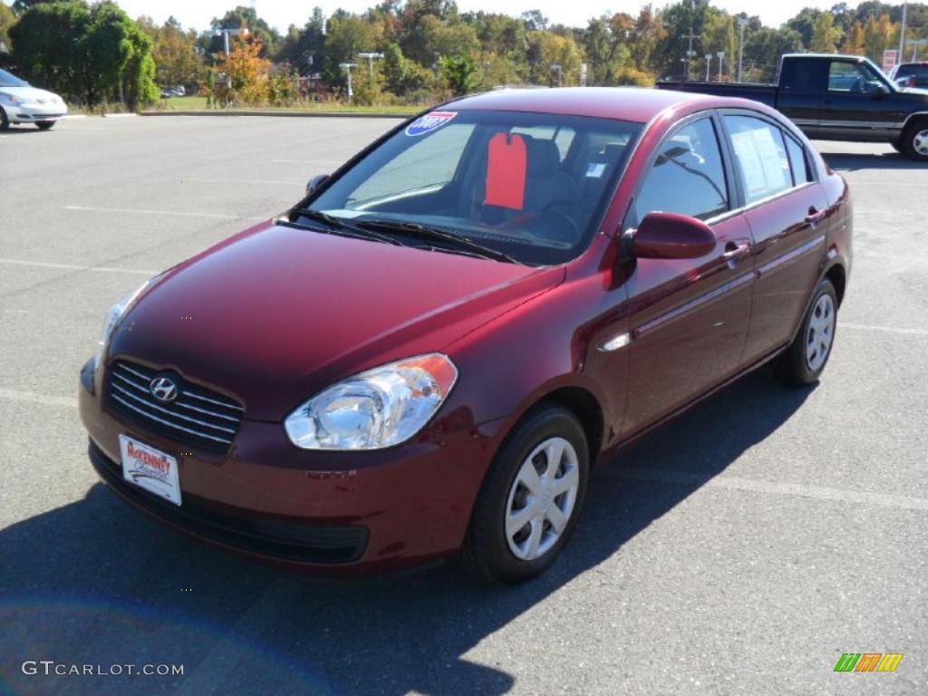 2007 Accent GLS Sedan - Wine Red / Gray photo #1