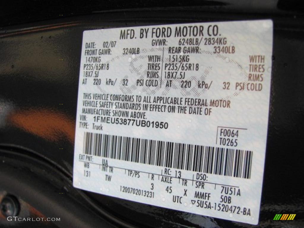 2007 Explorer Sport Trac Color Code UA for Black Photo #38643786