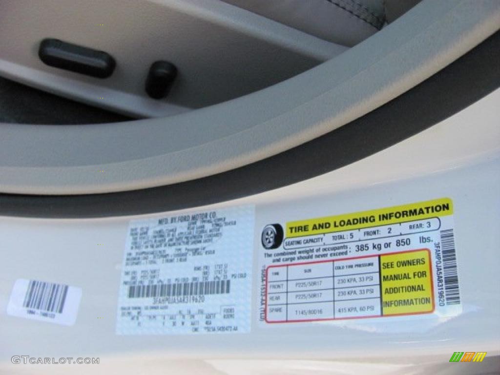 2010 Ford Fusion SEL Info Tag Photo #38645262