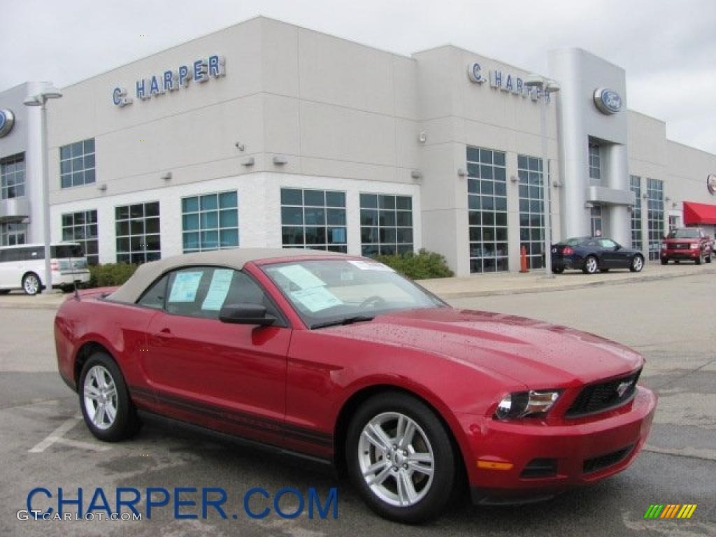 2010 Mustang V6 Convertible - Red Candy Metallic / Stone photo #1