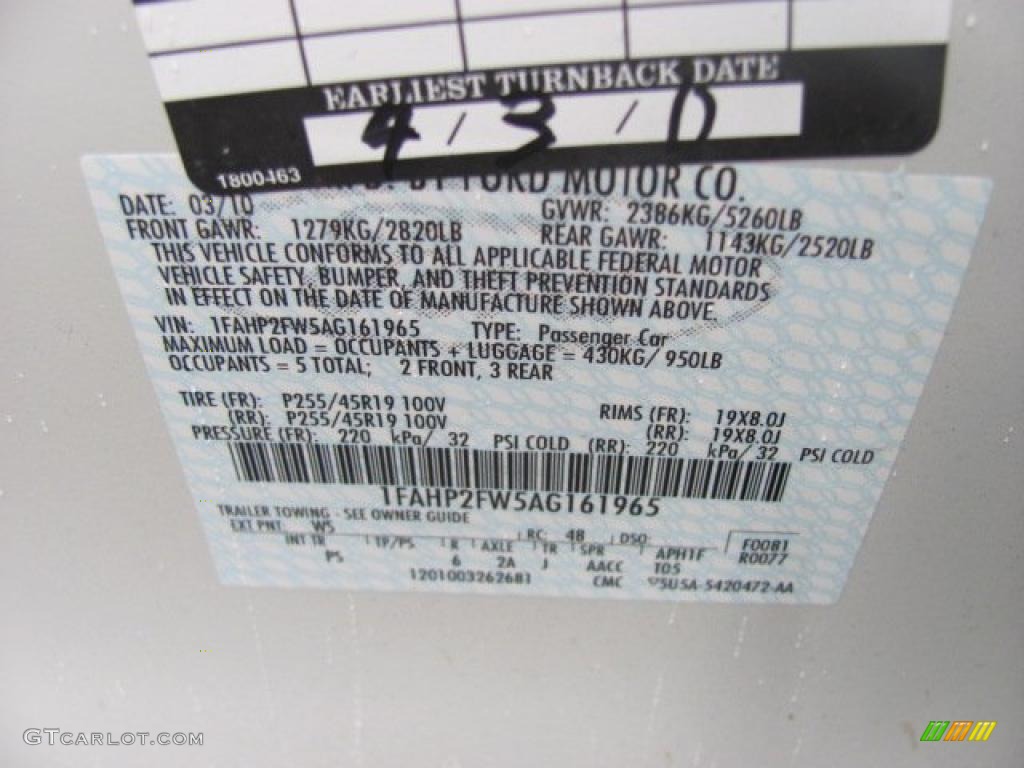 2010 Taurus Color Code WS for White Suede Metallic Photo #38646142