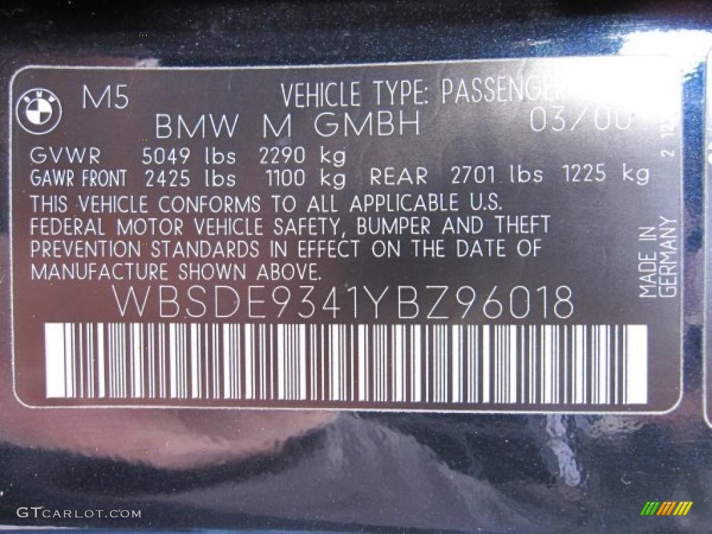 2000 BMW M5 Standard M5 Model Info Tag Photo #38646262