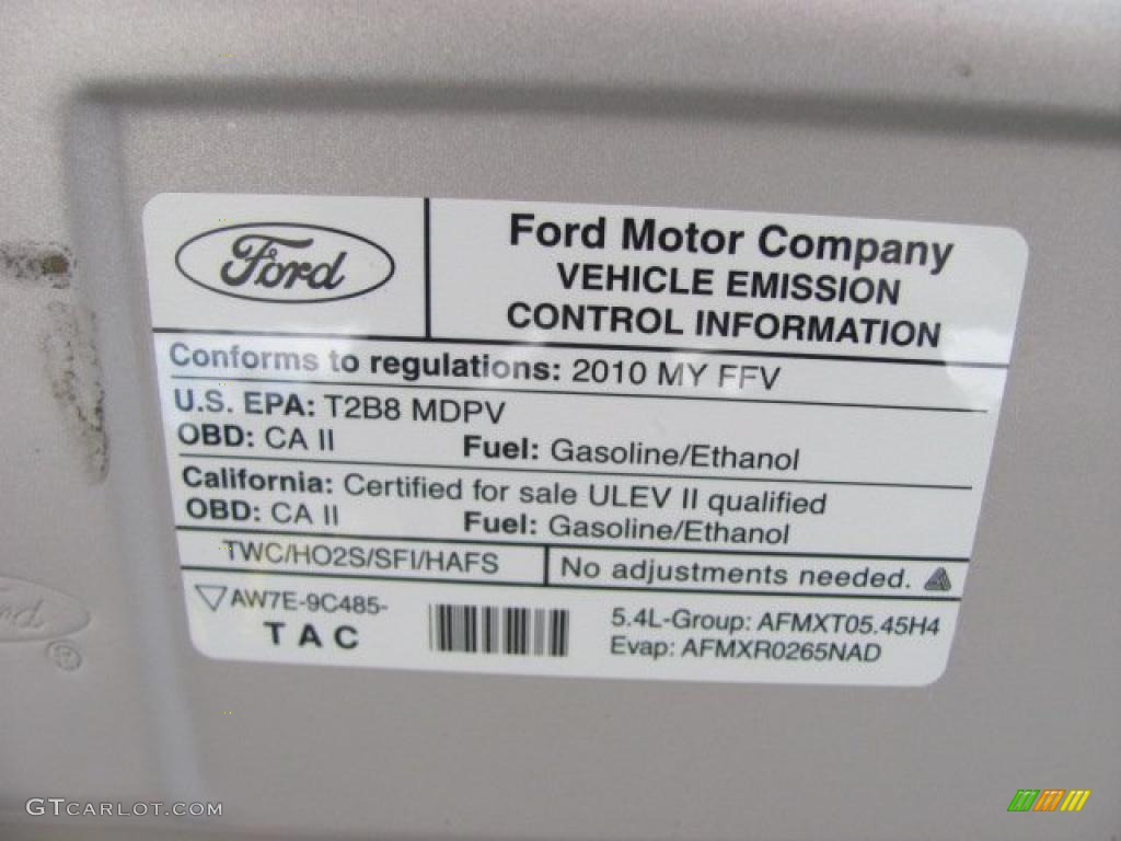 2010 Ford E Series Van E350 XLT Passenger Info Tag Photos