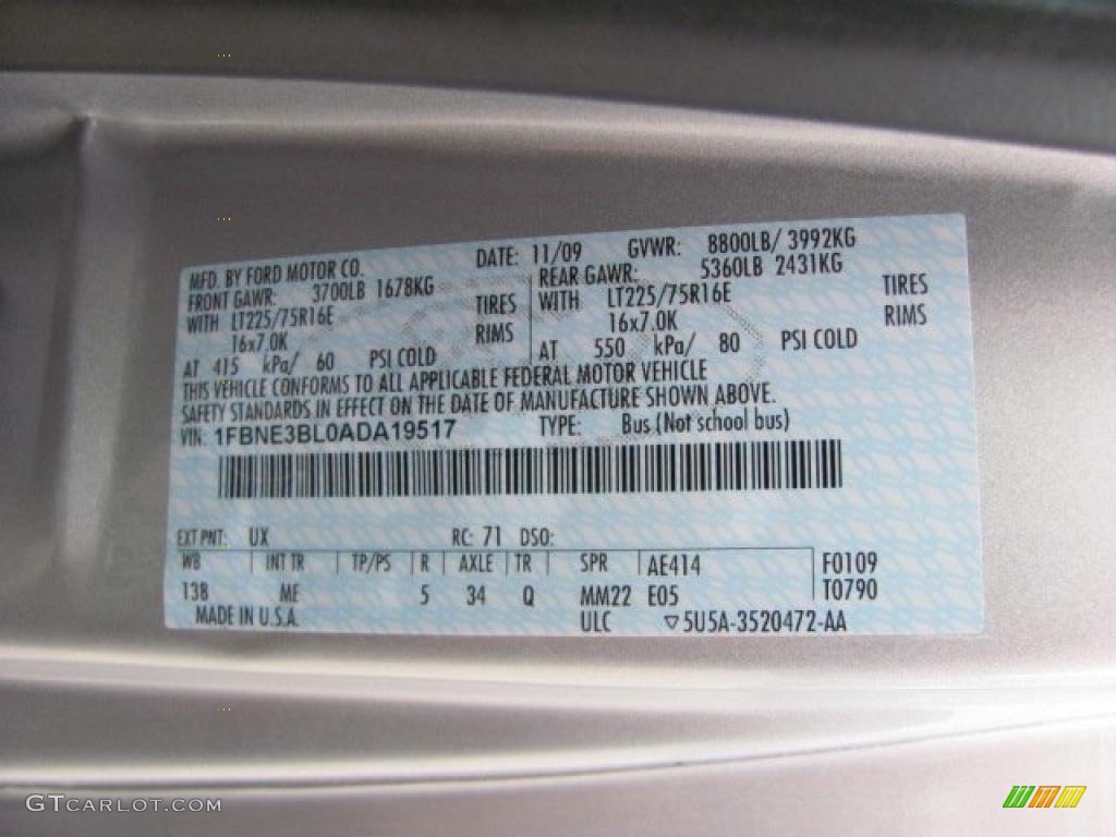 2010 E Series Van Color Code UX for Ingot Silver Metallic Photo #38646514