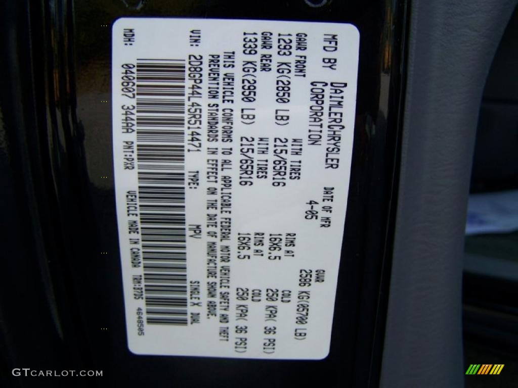 2005 Grand Caravan Color Code PXR for Brilliant Black Crystal Pearl Photo #38646674