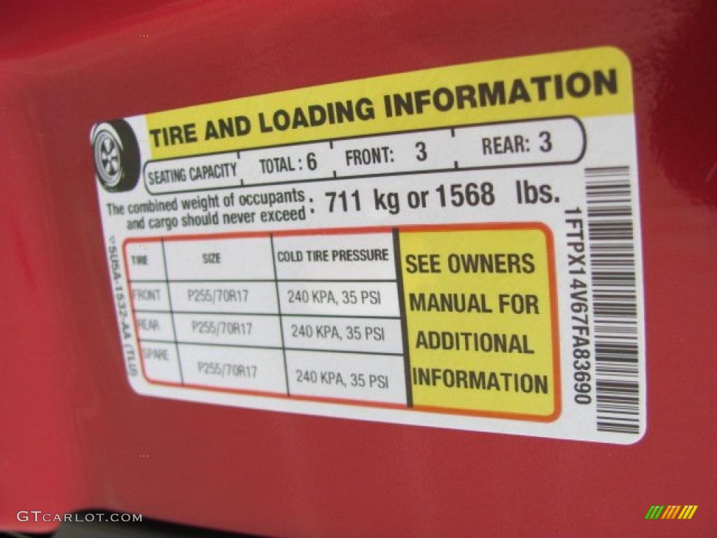 2007 Ford F150 XLT SuperCab 4x4 Info Tag Photo #38648030