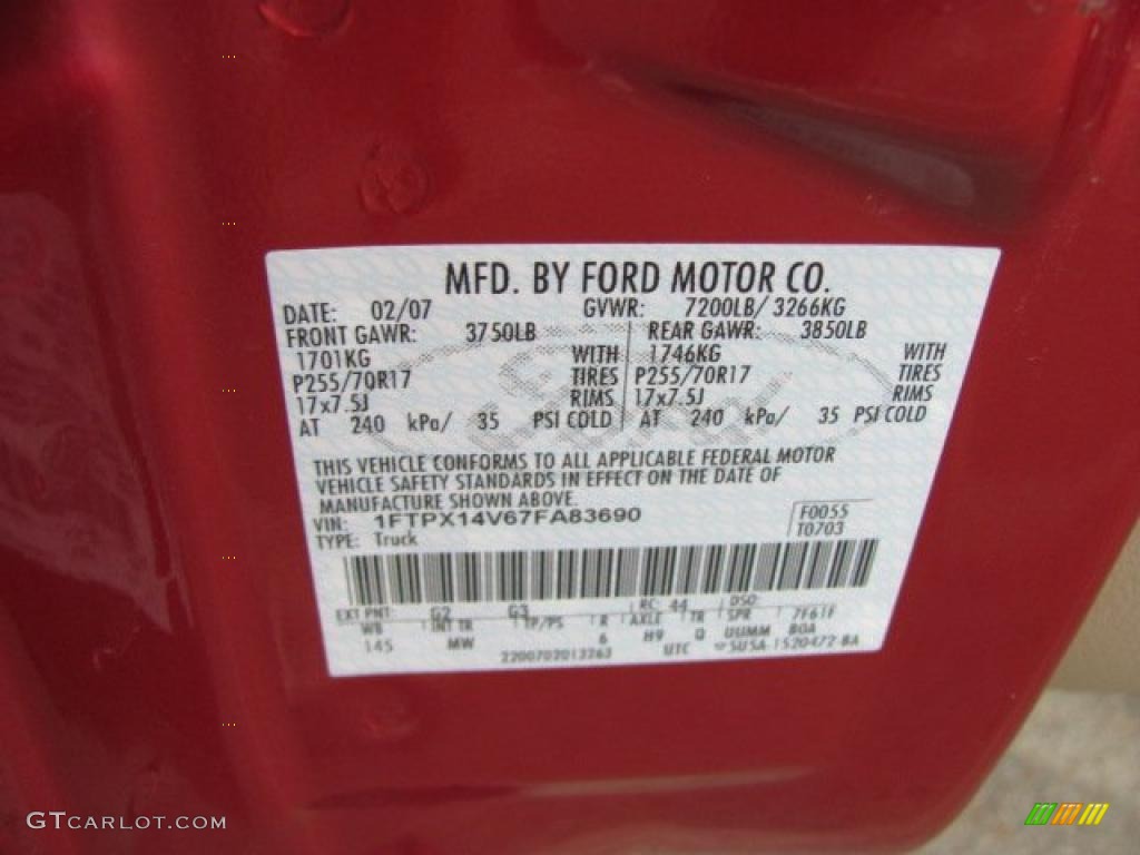 2007 F150 Color Code G2 for Redfire Metallic Photo #38648046