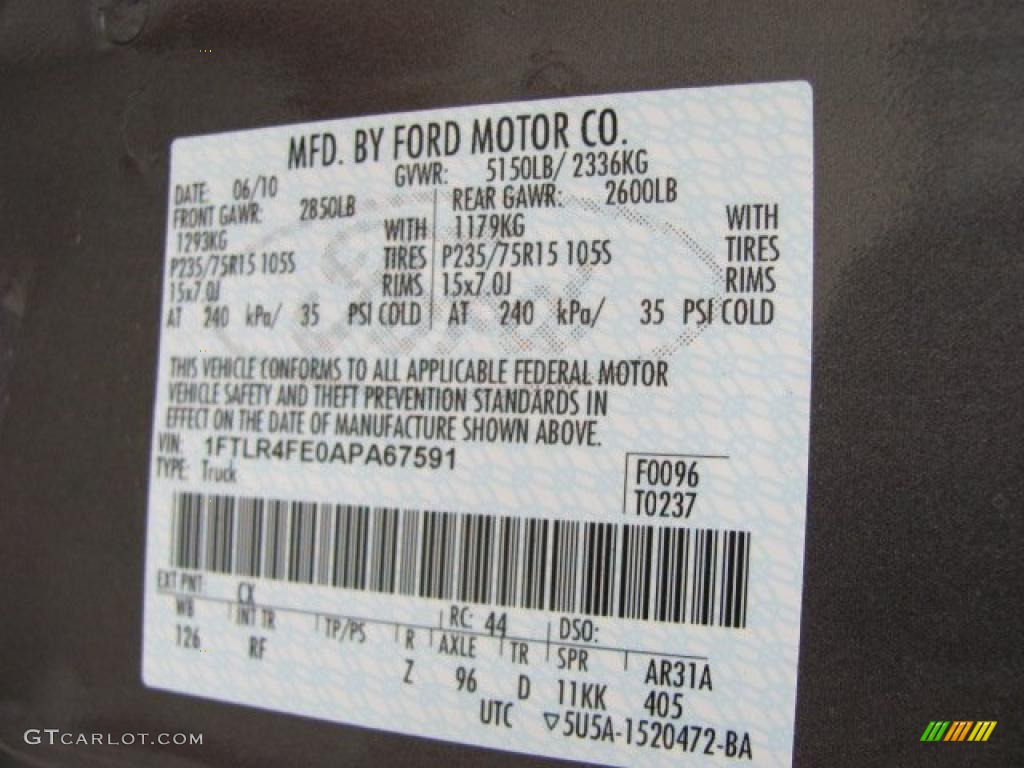 2010 Ranger Color Code CX for Dark Shadow Grey Metallic Photo #38649918