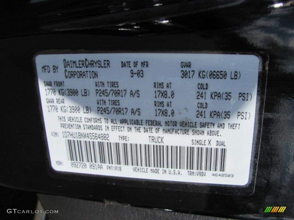 2004 Ram 1500 Color Code PX8 for Black Photo #38650018