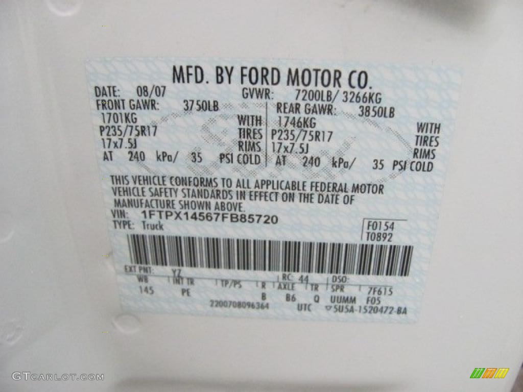 2007 F150 Color Code YZ for Oxford White Photo #38652990