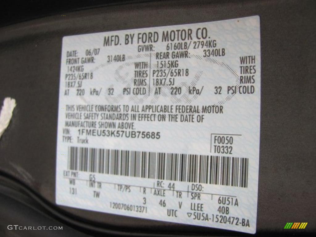 2007 Explorer Sport Trac Color Code G5 for Alloy Grey Metallic Photo #38653726