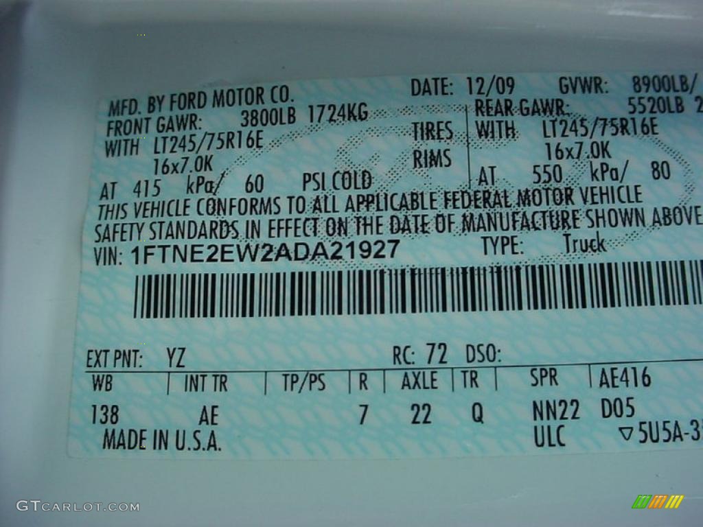 2010 E Series Van Color Code YZ for Oxford White Photo #38653866