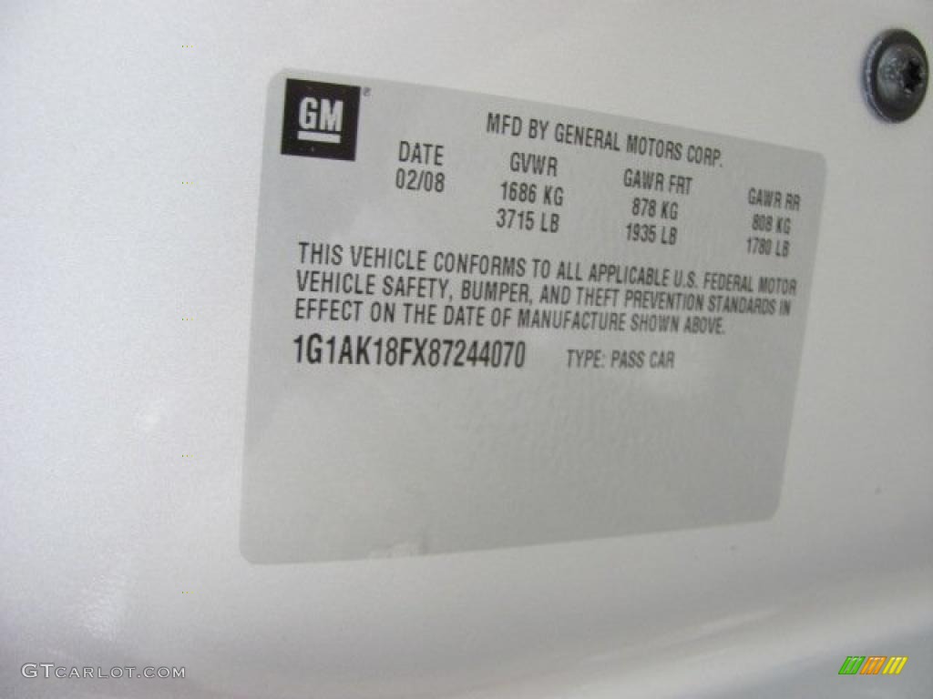 2008 Chevrolet Cobalt LS Coupe Info Tag Photo #38656114
