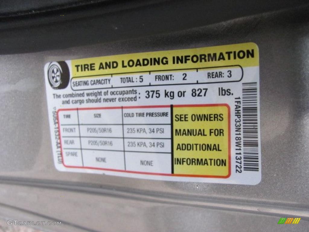 2008 Ford Focus SE Coupe Info Tag Photo #38656510