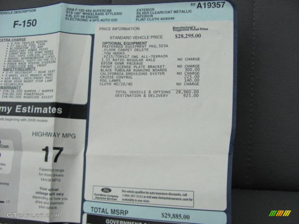 2008 Ford F150 STX SuperCab 4x4 Window Sticker Photo #38657662