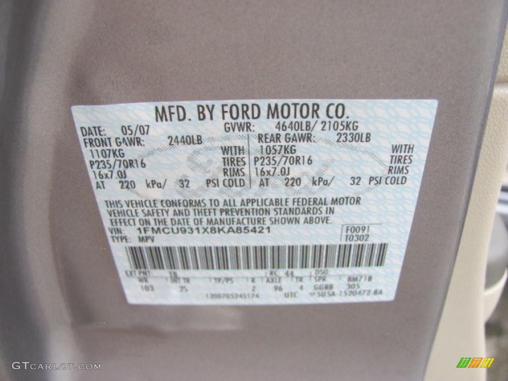 2008 Escape Color Code T8 for Tungsten Grey Metallic Photo #38658818